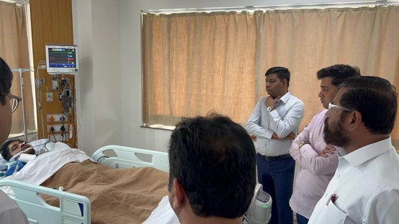 Mahesh Gaikwad Shot by BJP MLA: Maharashtra CM Eknath Shinde Visits Jupiter Hospital, Meets Party Leader Shot by Ganpat Gaikwad in Ulhasnagar (Watch Video)