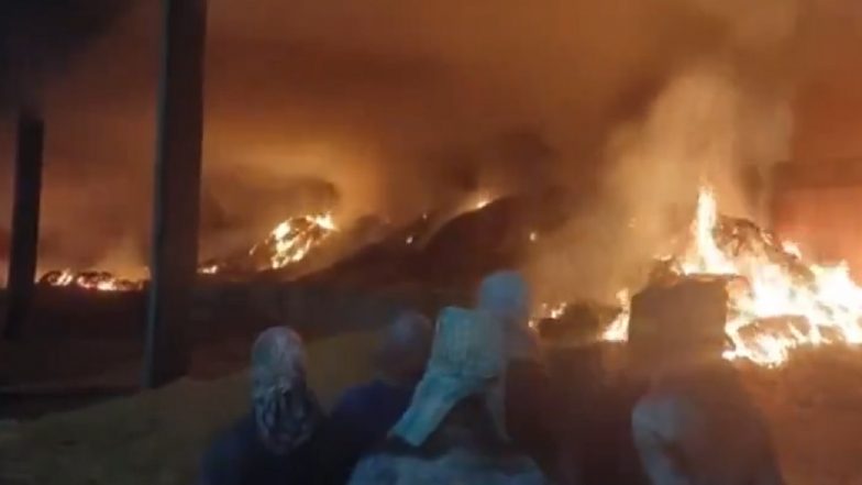 West Bengal Fire: Massive Blaze Erupts at a Factory in Malda's Narayanpur, Brought Under Control by Fire Tenders (Watch Videos)