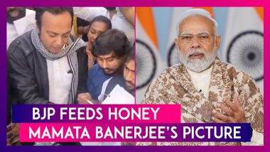 BJP Members Feed Honey To West Bengal CM Mamata Banerjee’s Picture For Her Offensive Remark On PM Narendra Modi