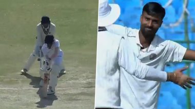 Castled! Manav Suthar Bamboozles Aditya Thakare to Scalp Five-Wickets During Rajasthan vs Vidarbha Ranji Trophy 2023-24 Match, Video Goes Viral!