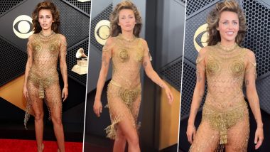 Grammy Awards 2024: Miley Cyrus Goes Bold, Rocks a Gold See-Through Netted Dress by Maison Margiela, See Pics and Video