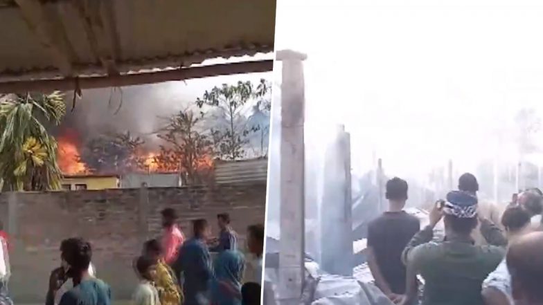 Morigaon Fire: Several Houses Burnt After Massive Blaze Erupts Due to Gas Cylinder Explosion in Assam’s Mayong Village (Watch Video)