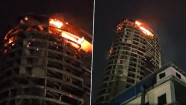 Navi Mumbai Fire: Blaze Erupts on 27th Floor of Multi-Storey Building in Shiravane MIDC (Watch Video)