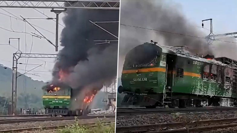 Train on Fire in Odisha: Train Engine Catches Fire Near Gobindapur in Dhenkanal District, Fire Tenders Present at Spot; Video of 'Burning Train' Surfaces