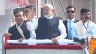 PM Modi in Assam: Thousands Line Streets As Prime Minister Narendra Modi Holds Roadshow in Guwahati (Watch Video)