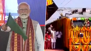 PM Modi Odisha Visit: Prime Minister Narendra Modi Flags Off Puri-Sonepur Passenger Train Virtually (Watch Video)