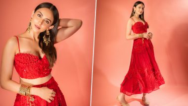 Rakul Preet Singh Paints the Town Red in a Gorgeous, Striking Red Coordinated Crop Top and Skirt (See Pics)