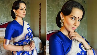 Kangana Ranaut Exudes Class in Royal Blue Saree, Channels Ethereal Elegance Inspired by Sadhana!