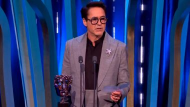 BAFTA 2024: Robert Downey Jr Grabs Supporting Actor Award for Oppenheimer, Expresses Gratitude to Christopher Nolan at the Event (Watch Video)