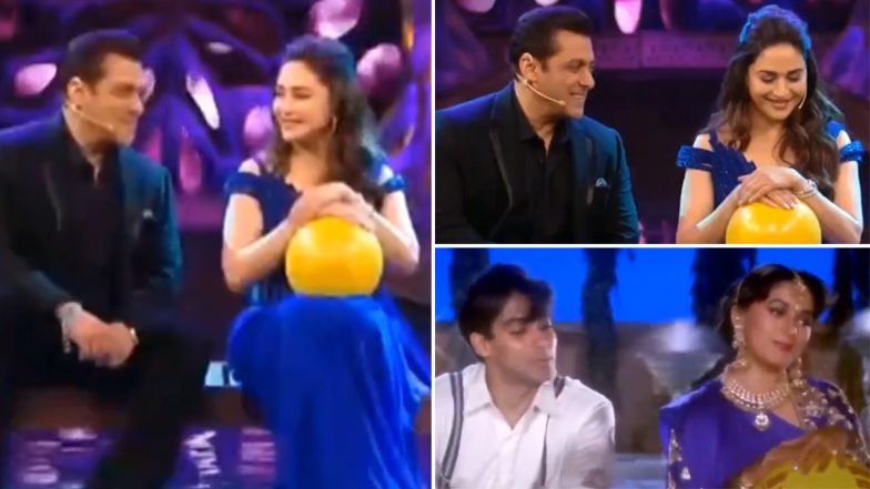 Salman Khan and Madhuri Dixit Can’t Stop Blushing As They Recreate Hum Aapke Hain Koun’s Iconic Scene on Bigg Boss 17 Finale (Watch Video)