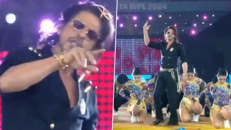 WPL 2024: Shah Rukh Khan Looks Cool In All-Black Outfit, Sets Stage Ablaze with Performance to 'Jhoome Jo Pathaan' at Opening Ceremony (View Pics)