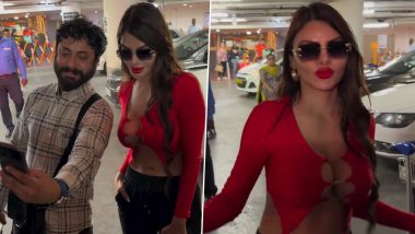 Sherlyn Chopra Goes Braless in Red Crop Top at the Airport; Actress Obliges Fan With a Selfie (Watch Video)