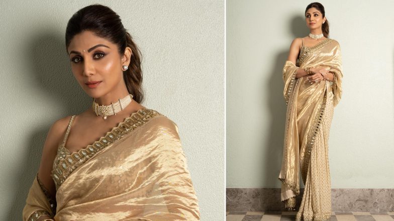 Take Cues on how to Elevate Your Wedding Look from Shilpa Shetty's Radiant and Glamorous 'Golden Hour' Saree (View Pics)