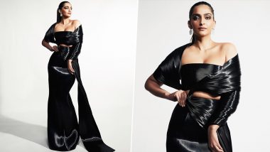 Sonam Kapoor Spells Glam in All-Black Metallic Outfit; Check Out Pics of the Fashionista!
