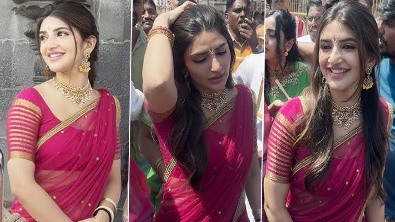 Sreeleela Visits Tirumala Temple With Family, Offers Prasadam to Paparazzi (Watch Video)