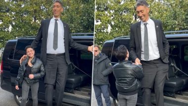 World's Tallest Man Is Sultan Kosen: Watch Video of Guinness World Record Holder With 8 ft 2.8 Height As He Greets Regular-Sized People! (Watch Video)