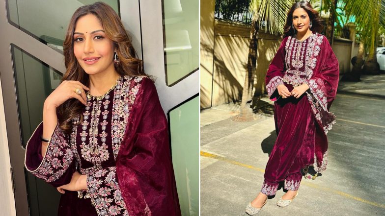 Rakshak Chapter 2 Actress Surbhi Chandna Looks Spectacular in a Burgundy Churidar and Matching Dupatta She Wore for Series Promotions (View Pics)