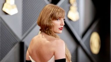 Taylor Swift at Grammys 2024! Singer Serves Eleganza in Floor-Sweeping White Gown Paired With Fab Neckpiece and Black Hand-Gloves (View Pics and Video)