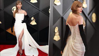Grammys 2024 Red Carpet: Taylor Swift Dazzles in a Schiaparelli Gown, See Pics and Videos of the Gorgeous Singer