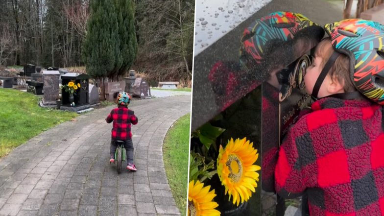 Little Boy Kisses His Mother's Gravestone, Bittersweet Video Shared by His Grandmother Goes Viral (Watch)