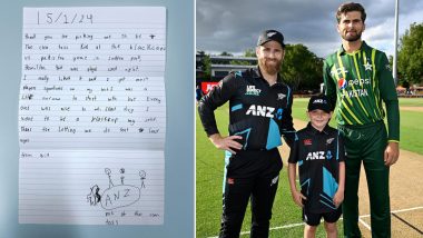 ‘Some Day I Want To Be a Black Cap Myself’ Young Fan Writes Heartwarming Letter After Being Picked As ‘Coin Toss Kid’ During NZ vs PAK 2nd T20I 2024 (See Post)