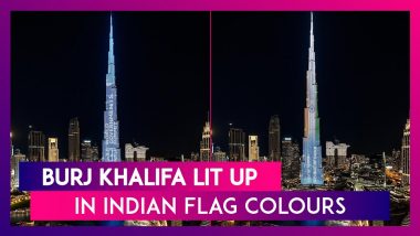 PM Modi In UAE Burj Khalifa Lit Up In Indian Flag Colours To Welcome The Indian Prime Minister