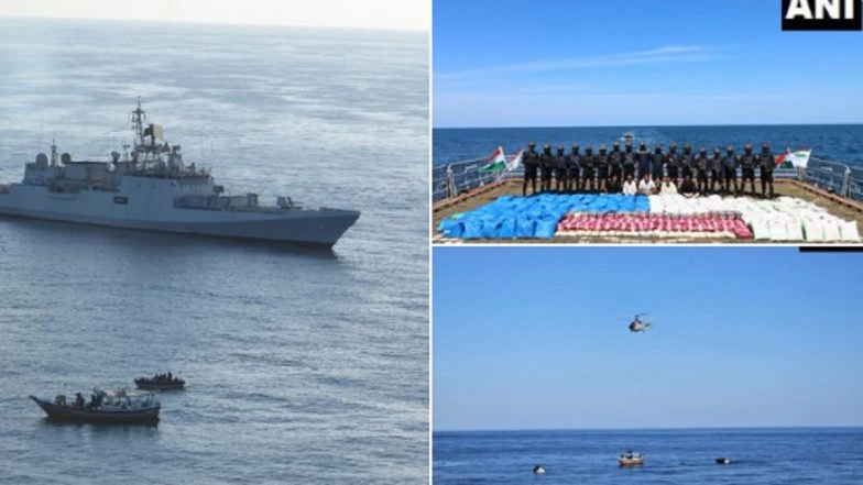 NCB, Indian Navy, Gujarat Police Jointly Seize Highest Offshore Consignment of 3,300 Kg Drugs, Arrest Five Foreigners in Indian Ocean