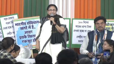 West Bengal: Mamata Banerjee Spends Night on Dharna in Kolkata Over State’s ‘Dues’ From Centre for MGNREGA (Watch Video)