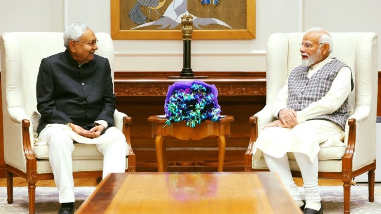 Nitish Kumar Meets PM Modi: After Leaving INDIA Bloc, Bihar CM’s First Meeting With Prime Minister Narendra Modi, Says Will Never Leave NDA Again (See Pics)