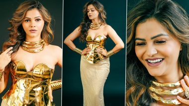 Rubina Dilaik Flaunts Ample Cleavage in Metallic Golden Corset Top Paired With Chunky Jewellery and Long Skirt (See Pics)