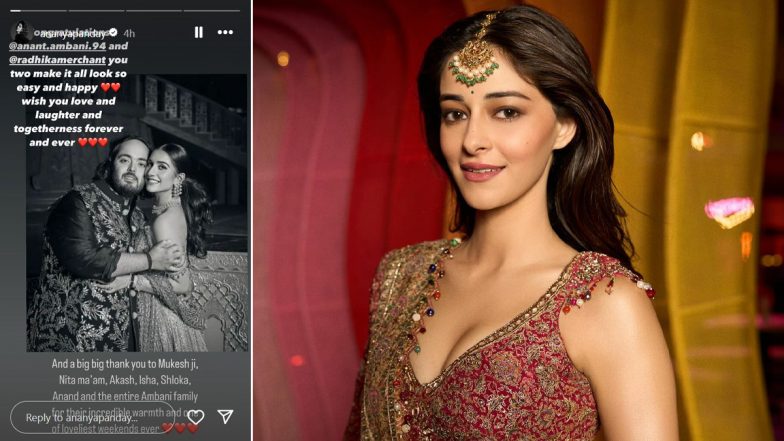 Ananya Panday Congratulates Anant Ambani-Radhika Merchant on Her Insta, Actress Shares Warm Regards to Ambani Family for Hosting Them in Jamnagar (View Pic)