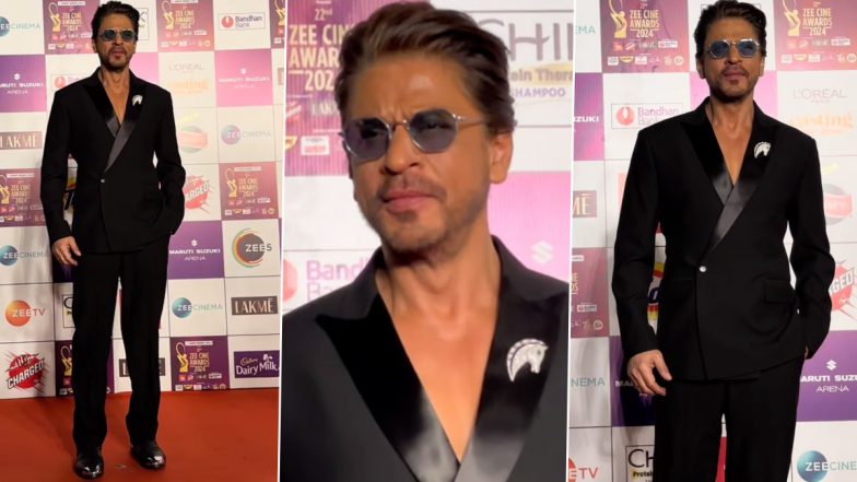 Zee Cine Awards 2024: Shah Rukh Khan Exudes Elegance in Black as He Makes Stylish Entry at the Award Show (Watch Video)