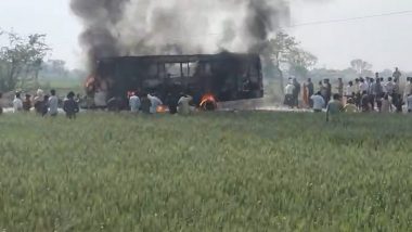 Ghazipur Bus Fire Videos: Five Dead as Bus Goes Up in Flames After Coming in Contact With High-Tension Wire, UP CM Yogi Adityanath Announces Compensation