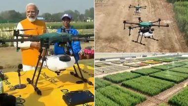 Namo Drone Didis Showcases Skills Across Country; PM Narendra Modi Witnesses Demonstration in Delhi (Watch Video)