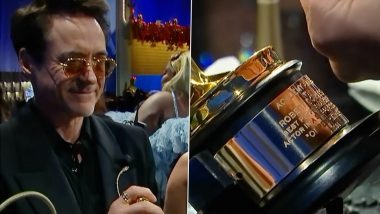 Oscars 2024: Robert Downey Jr Is All Smiles As He Gets His First Academy Award Winner Trophy Engraved for Oppenheimer (Watch Video)