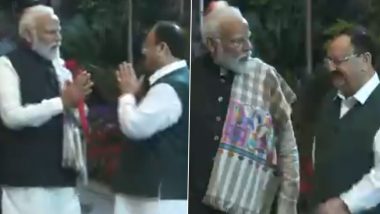 PM Narendra Modi Arrives at BJP Headquarters for Central Election Committee Meeting Ahead of Lok Sabha Elections 2024 (Watch Video)