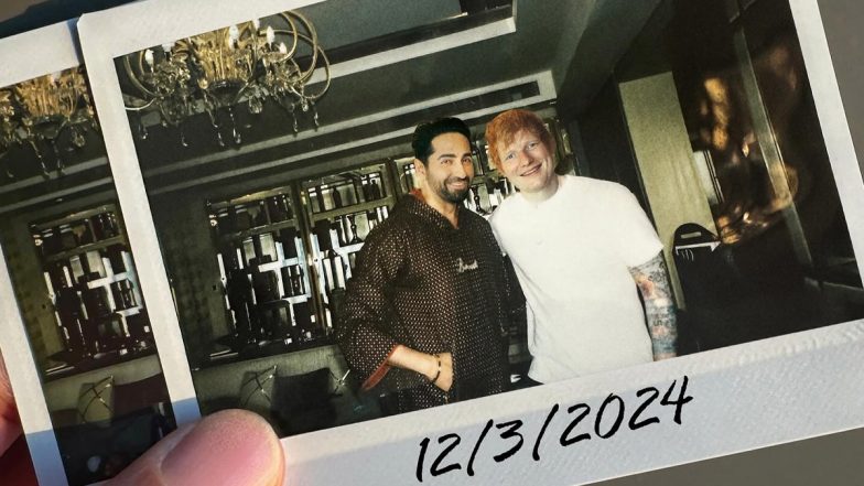 Ayushmann Khurrana Shares ‘Keepsake’ From His Meeting With Ed Sheeran in Mumbai, Says ‘Great Meeting You’ (View Pic)