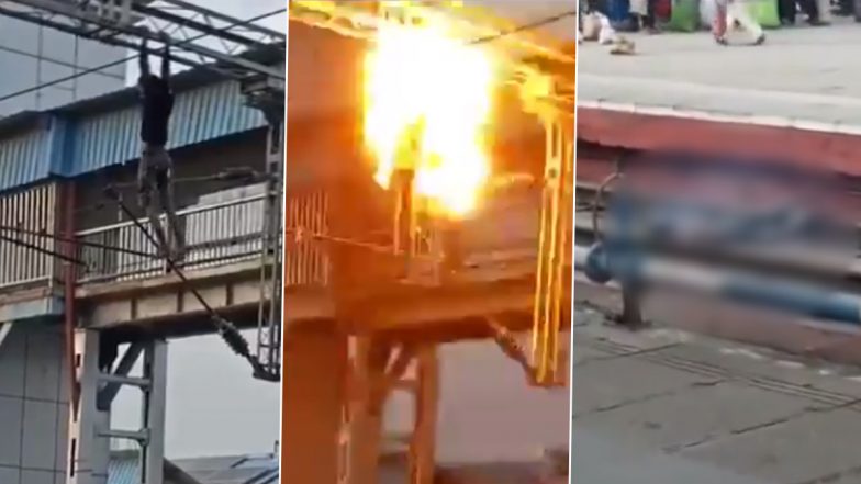 Suicide Caught on Camera: Man Bursts Into Flames After Touching Overhead Cable at Ambala Railway Station, Horrifying Video Goes Viral