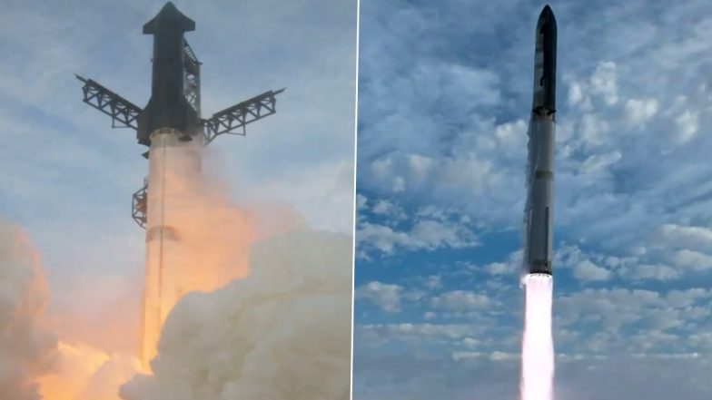 SpaceX’s Mega Rocket Blasts Off on Third Test Flight From Texas (Watch Video)