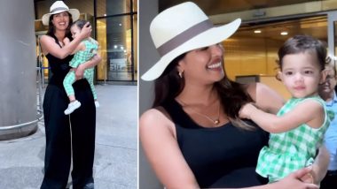 Priyanka Chopra Is All Smiles As She Arrives in India With Daughter Malti Marie; Actress Gracefully Poses for Paps (Watch Video)