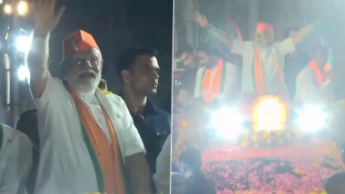 PM Modi Telangana Visit: Prime Minister Narendra Modi Holds Roadshow in Malkajgiri (Watch Video)