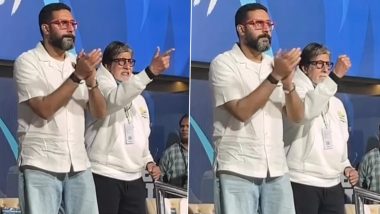 Amitabh Bachchan Attends ISPL 2024 Final Match With Abhishek Bachchan Hours After Undergoing Angioplasty (Watch Video)