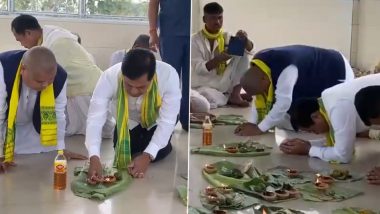 Assam: Union Minister Sarbananda Sonowal Performs Traditional Baitho Puja of Sonowal Tribe in Dibrugarh (Watch Video)