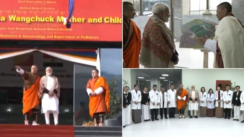 PM Narendra Modi Inaugurates Gyaltsuen Jetsun Pema Wangchuck Mother and Child Hospital in Thimphu Built With Indian Assistance in Bhutan (Watch Video)