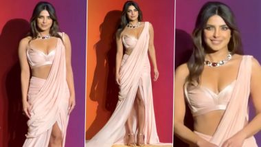 Priyanka Chopra Flaunts Her Curvaceous Bod in Blush Pink Sexy Saree for an Event in Mumbai (Watch Video)