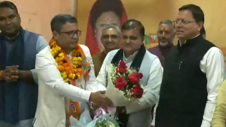 Manish Khanduri Joins BJP: Uttarakhand Congress Leader Joins Saffron Party in Presence of CM Pushkar Singh Dhami in Dehradun (Watch Video)