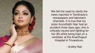 Arundhathi Nair Critical on Ventilator Following Tragic Bike Accident in Kerala; Saithan Actress&rsquo; Sister Arathy Seeks Support From Fans