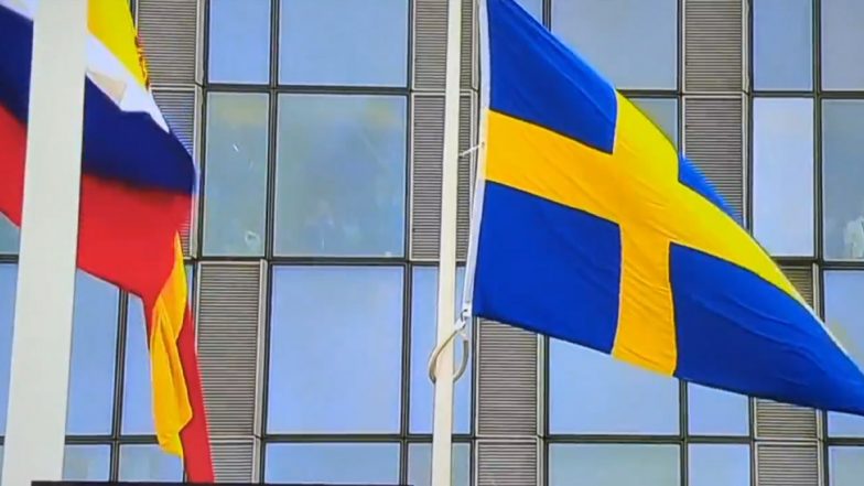 Sweden Joins NATO: Nordic Country’s Flag Raised in Headquarters in Brussels, Becomes 32nd Member of Alliance (Watch Video)