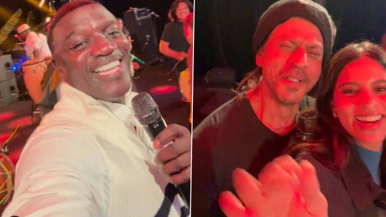 Shah Rukh Khan and His Daughter Suhana Khan Dance With Akon, While Salman Khan Plays Drums at Anant Ambani and Radhika Merchant’s Pre-Wedding Event (Watch Video)