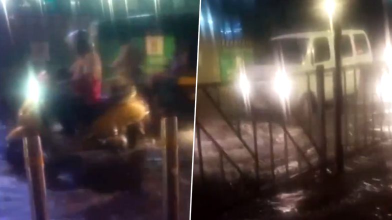 Water Pipeline Bursts in Borivali: Pipe Burst Near Shimpoli Metro Station Floods Street in Mumbai (Watch Video)